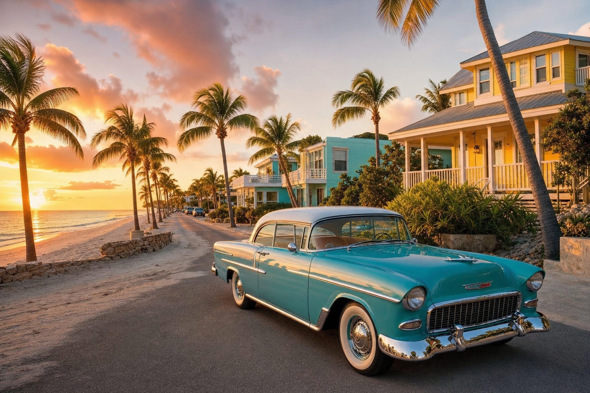 Colorful Old Florida beach cottages on Anna Maria Island