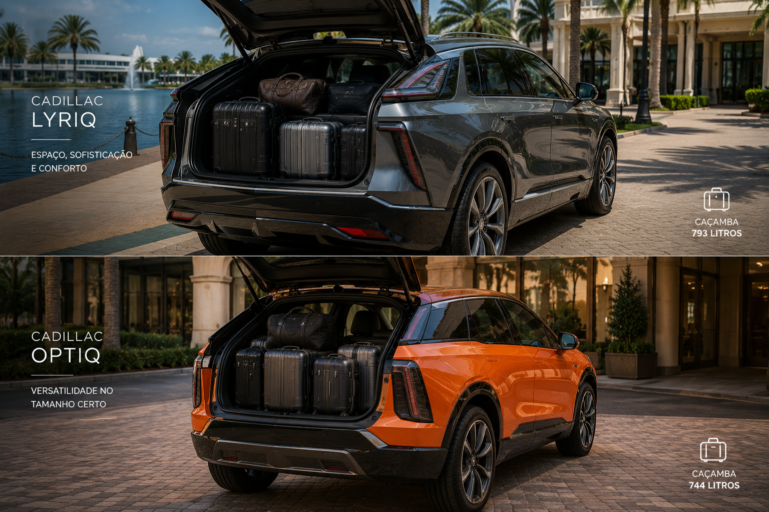 Trunk of the Cadillac Lyriq and Optiq loaded with luggage