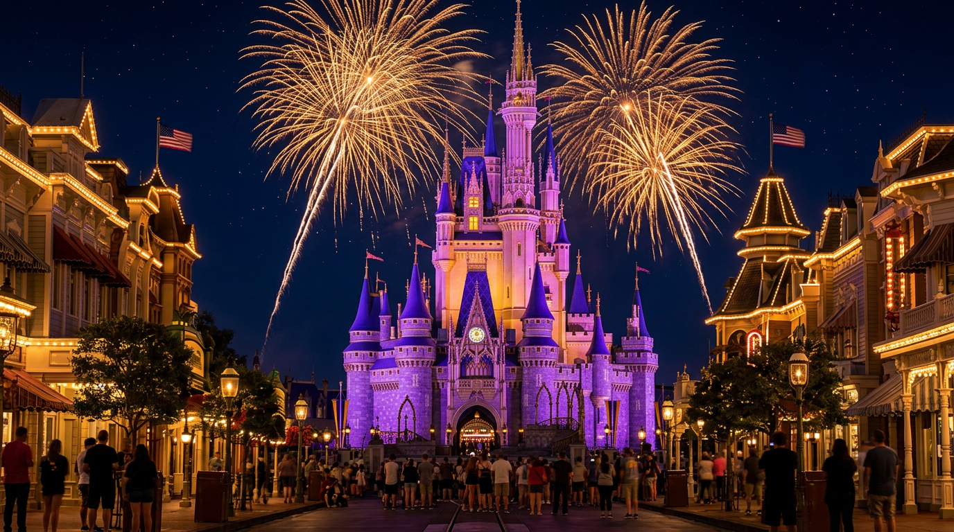 Cinderella Castle at Magic Kingdom at dusk