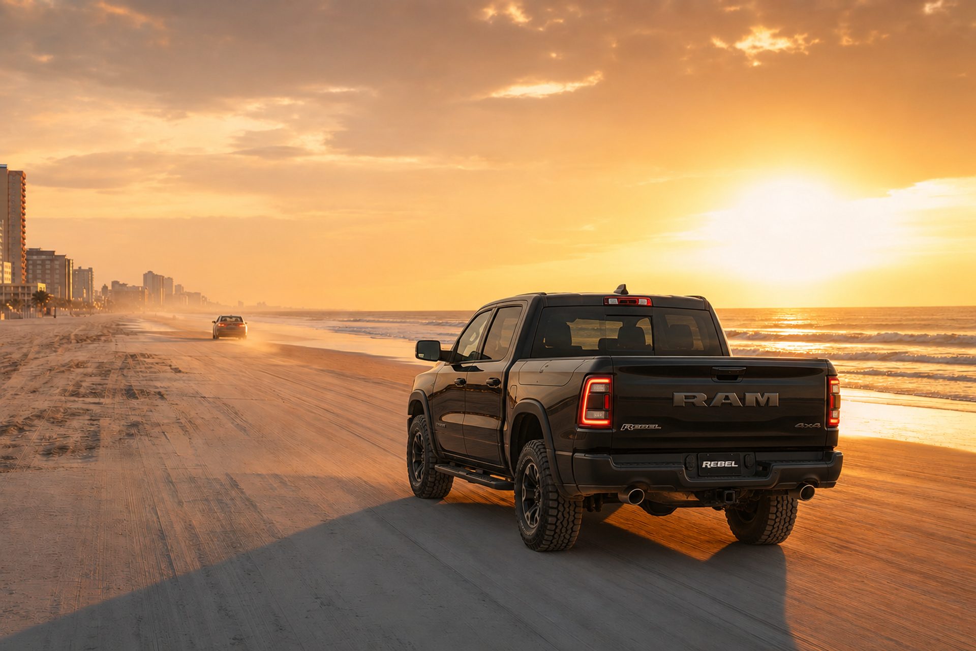 Cars parked on the hard-packed sand at Daytona Beach