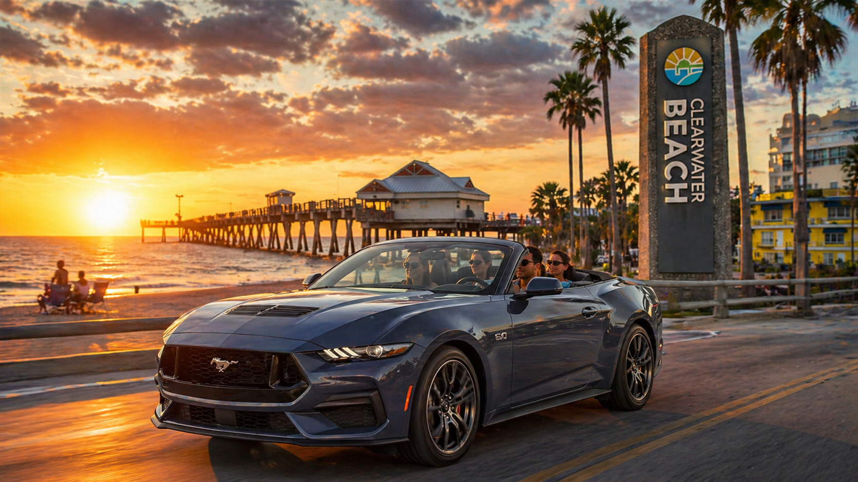 Ford Mustang conversível em Clearwater Beach