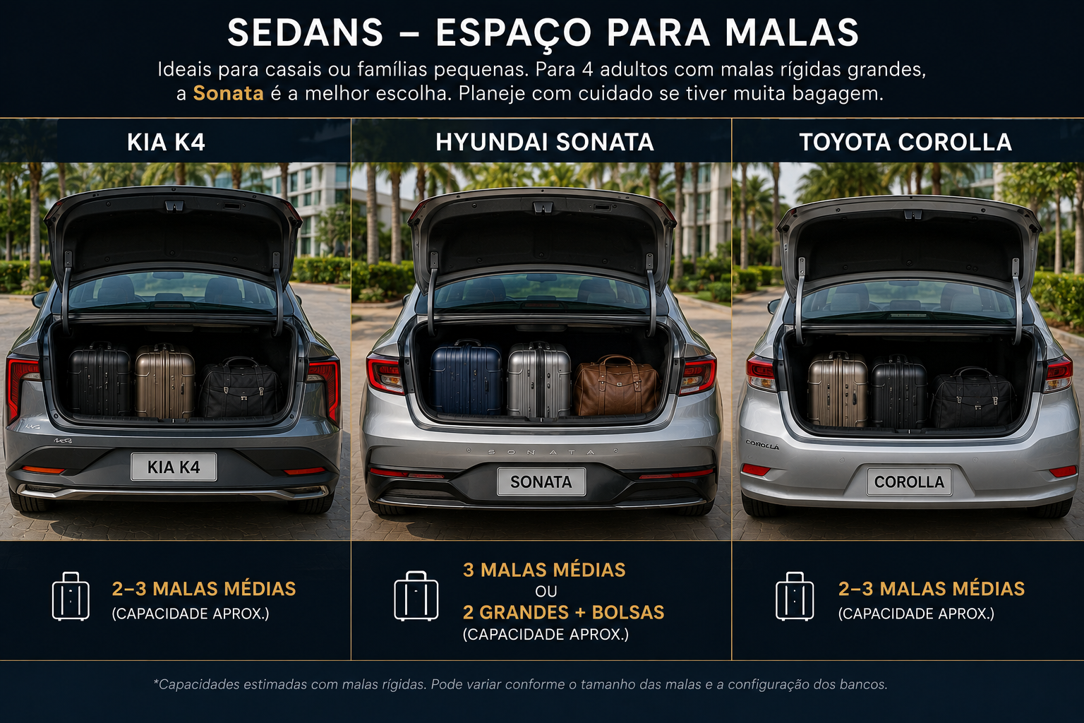 Sedan trunk packed with suitcases