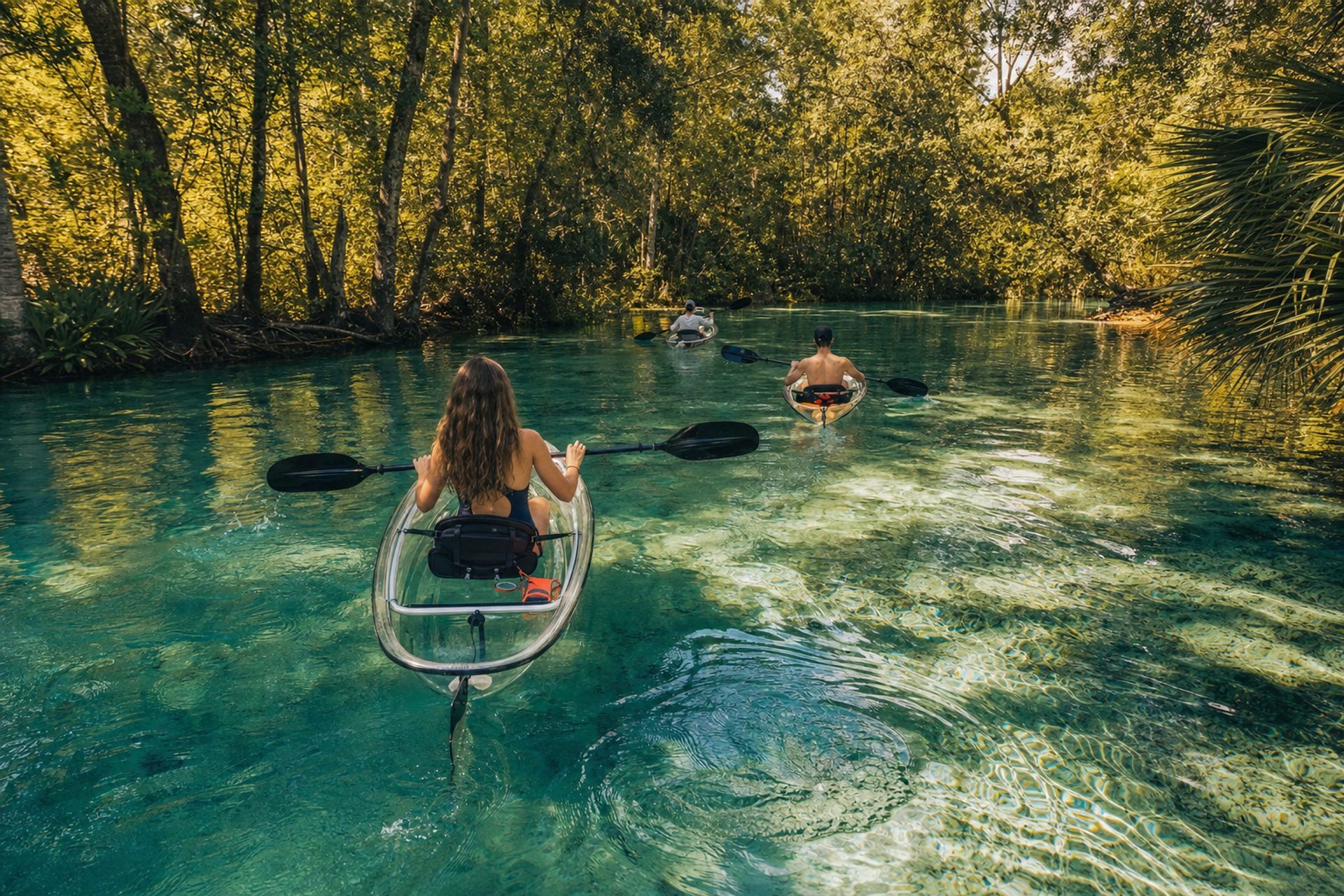 Crystal-clear Florida spring surrounded by lush forest