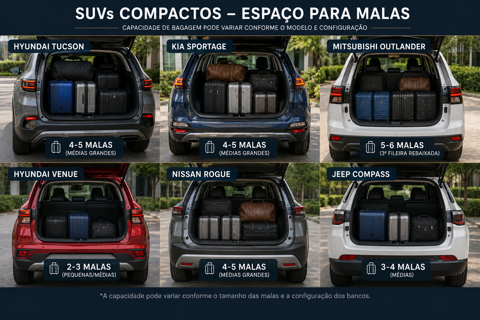 Compact SUV cargo area loaded with suitcases