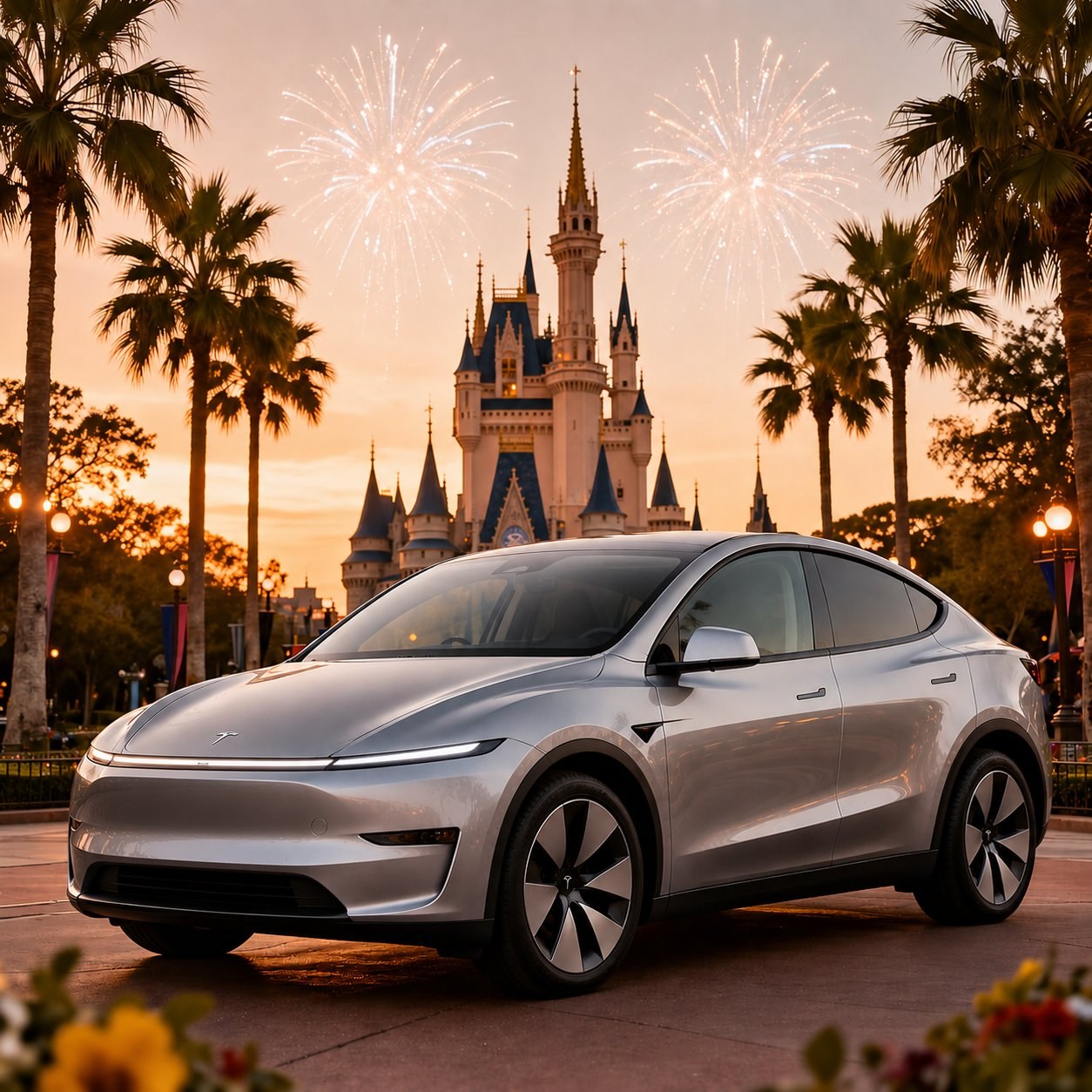Tesla Model Y na entrada da Disney