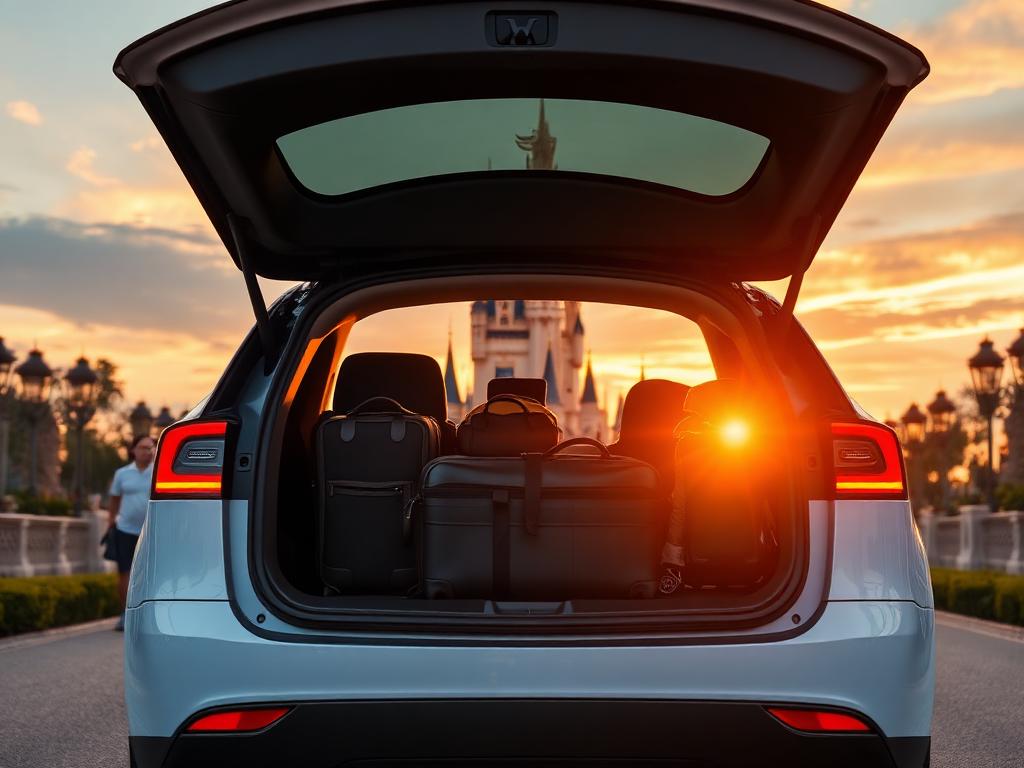 Porta-malas do Tesla Model Y cheio para viagem