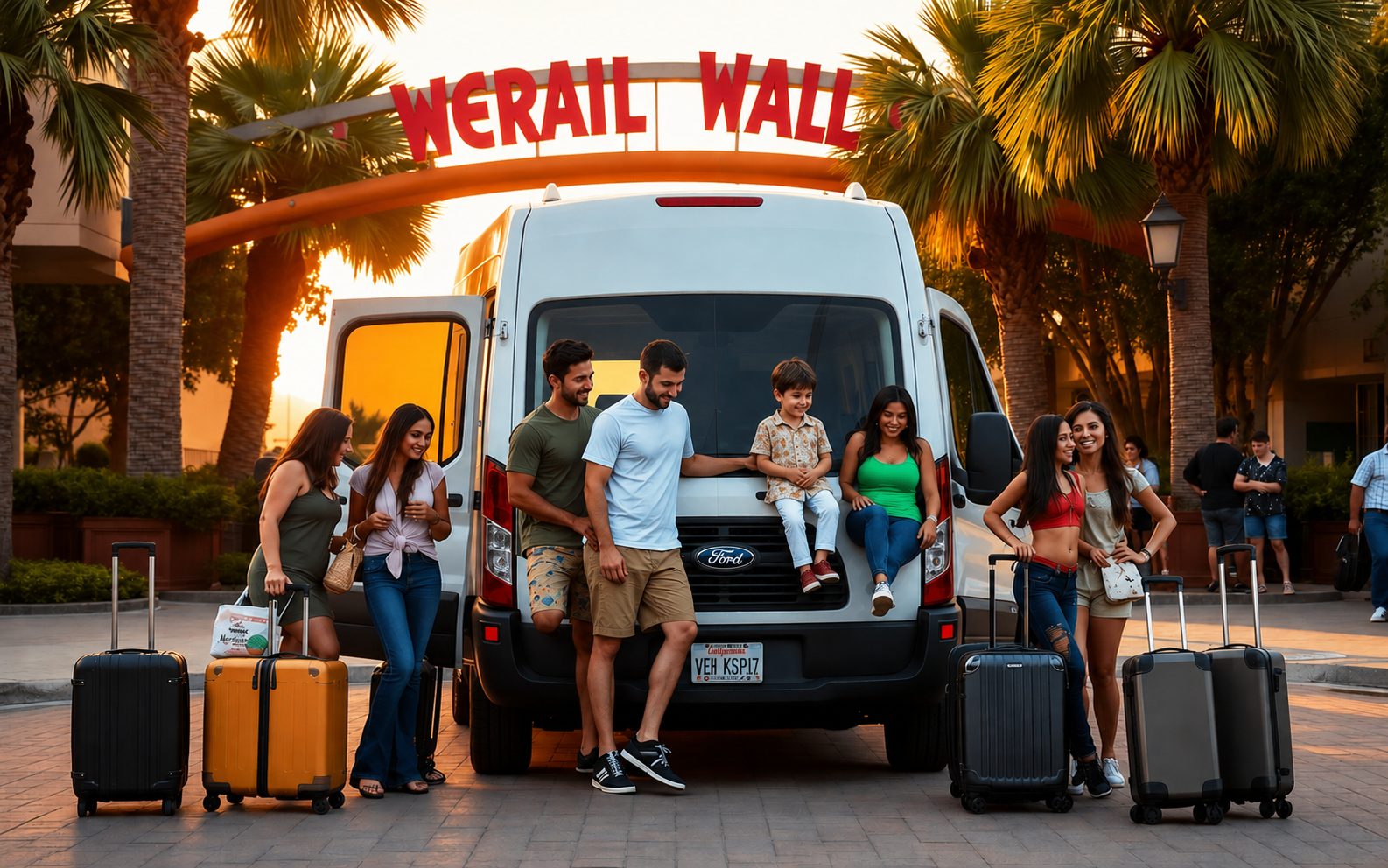Group stepping out of the Ford Transit in Orlando